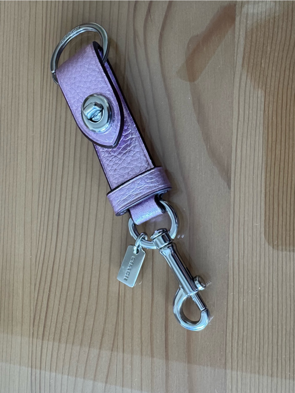 Coach Metallic Pink Pebbled Leather Key Holder with Silver Hardware